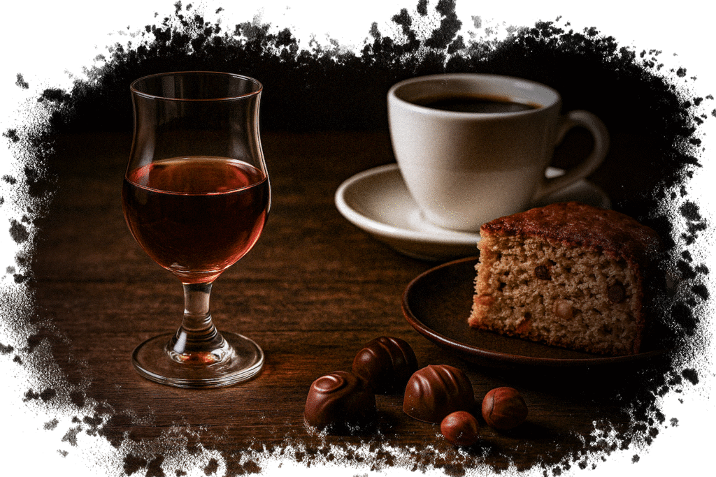 Najbolje kombinacije s likerom od lješnjaka, Čaša lješnjak likera sa kolačem i kavom.