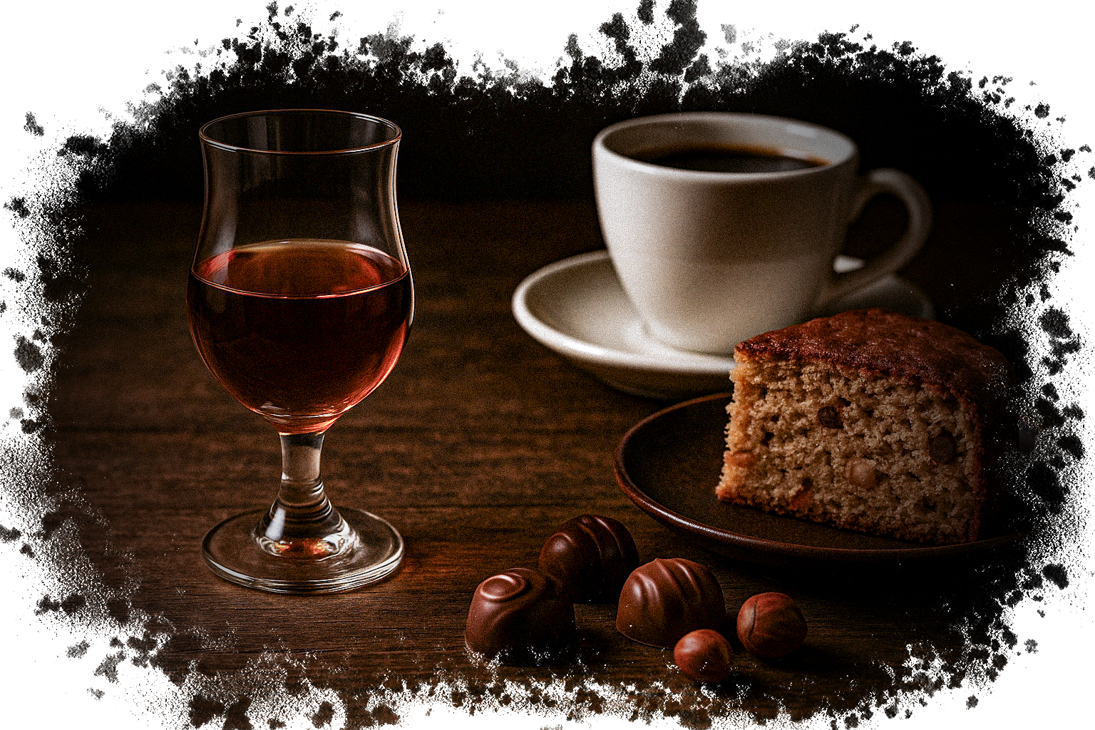 Najbolje kombinacije s likerom od lješnjaka, Čaša lješnjak likera sa kolačem i kavom.